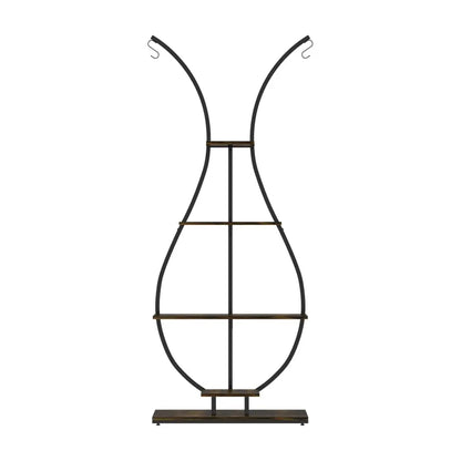 DecorBites™ tall black metal plant stand with wood shelves and vase shape silhouette for indoor greenery display