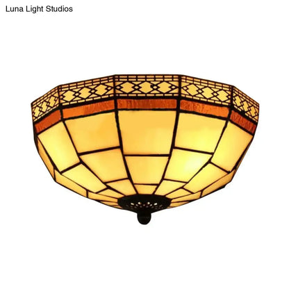 Decorbites tiffany 2-light beige flush mount ceiling light with amber art glass dome shade for 220v-240v use