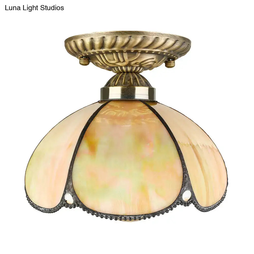 DecorBites™ Tiffany antique art glass ceiling light with brass base and beige marbled shade e27 light 110v-120v
