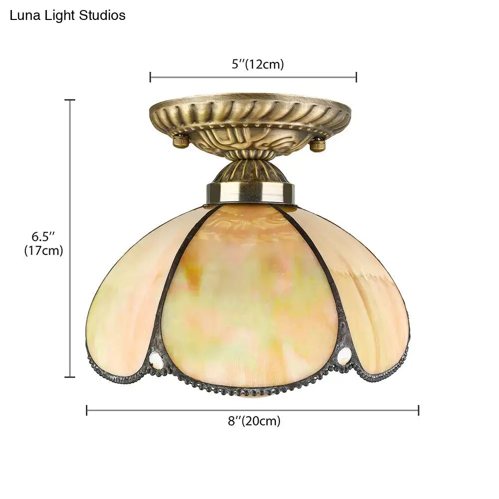 Decorbites tiffany antique art glass ceiling light with handcrafted peach cream stained glass shade e27 light 110v-120v