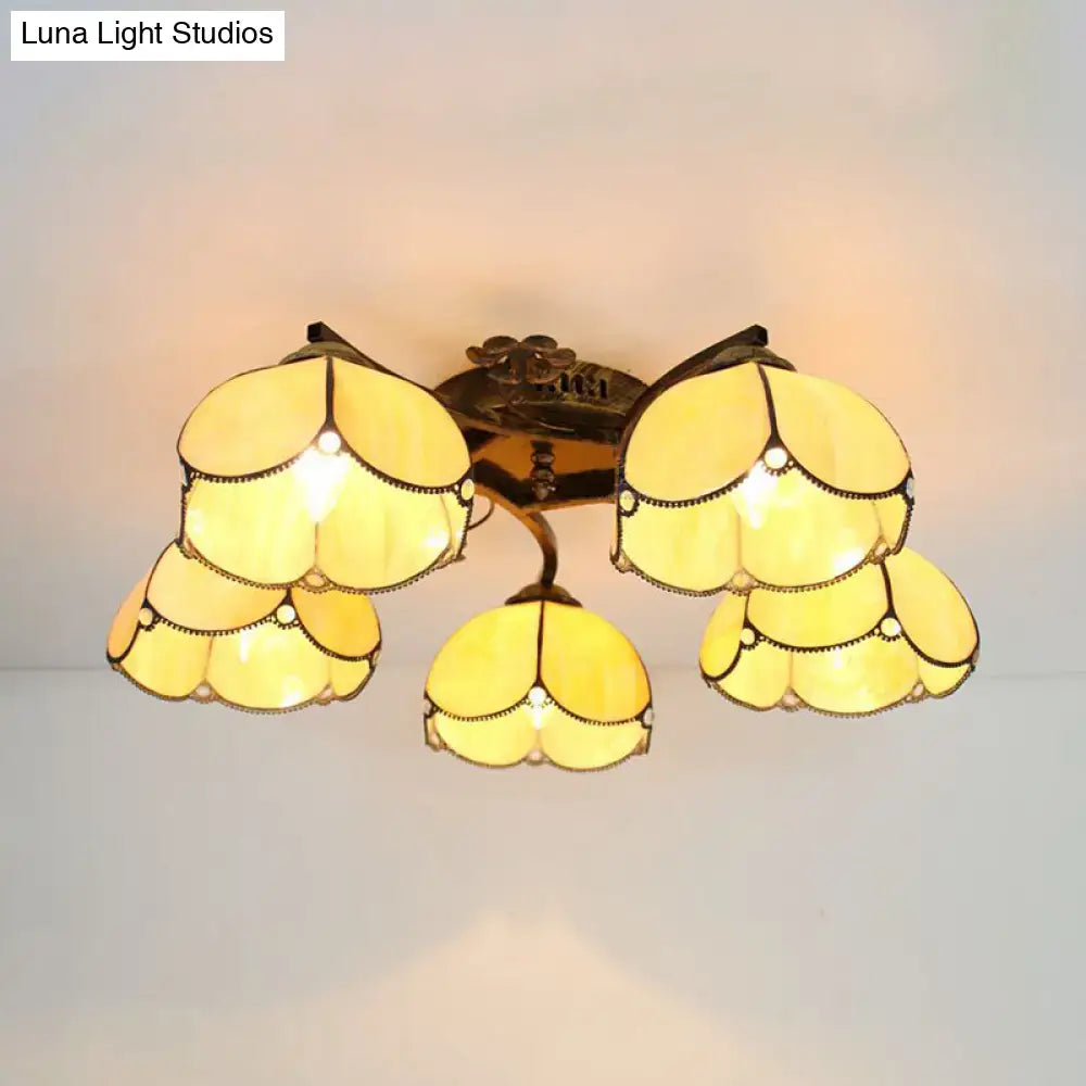 Decorbites tiffany stained glass ceiling light with yellow tulip shades and antique bronze accents for bedroom