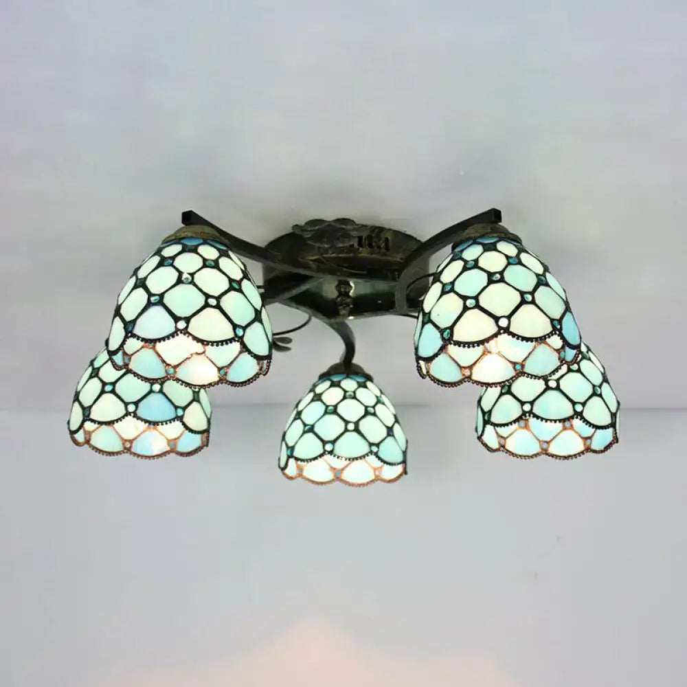 DecorBites tiffany stained glass ceiling light with five mint and white mosaic shades in antique bronze frame
