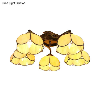 Decorbites tiffany stained glass ceiling light with yellow floral design and antique bronze brass accents for bedroom