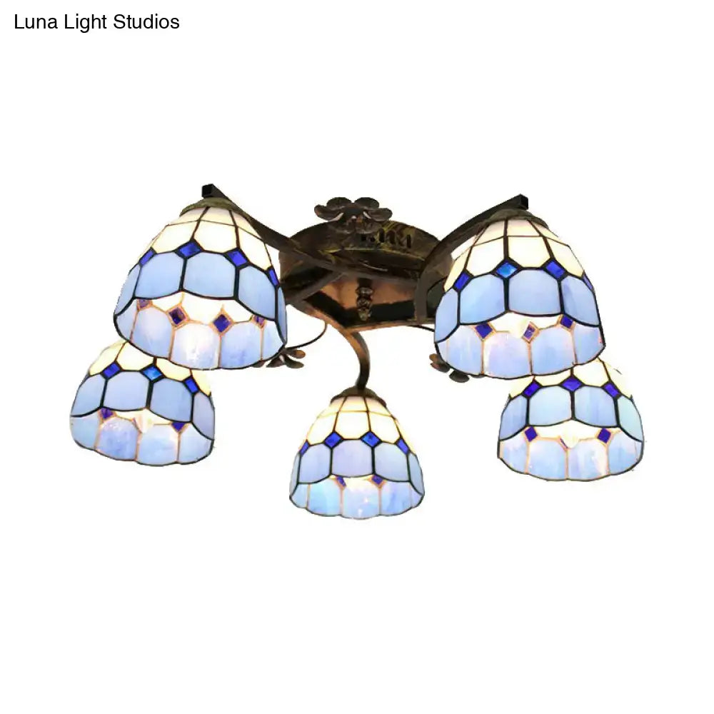Decorbites tiffany stained glass ceiling light with blue and white glass and antique bronze finish for bedroom