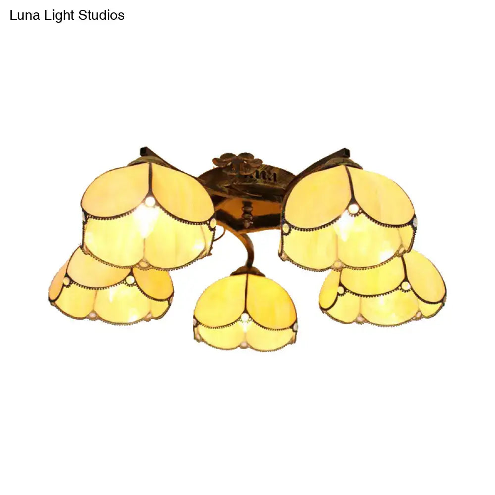 DecorBites tiffany stained glass ceiling light with yellow floral stained glass and antique bronze brass accents