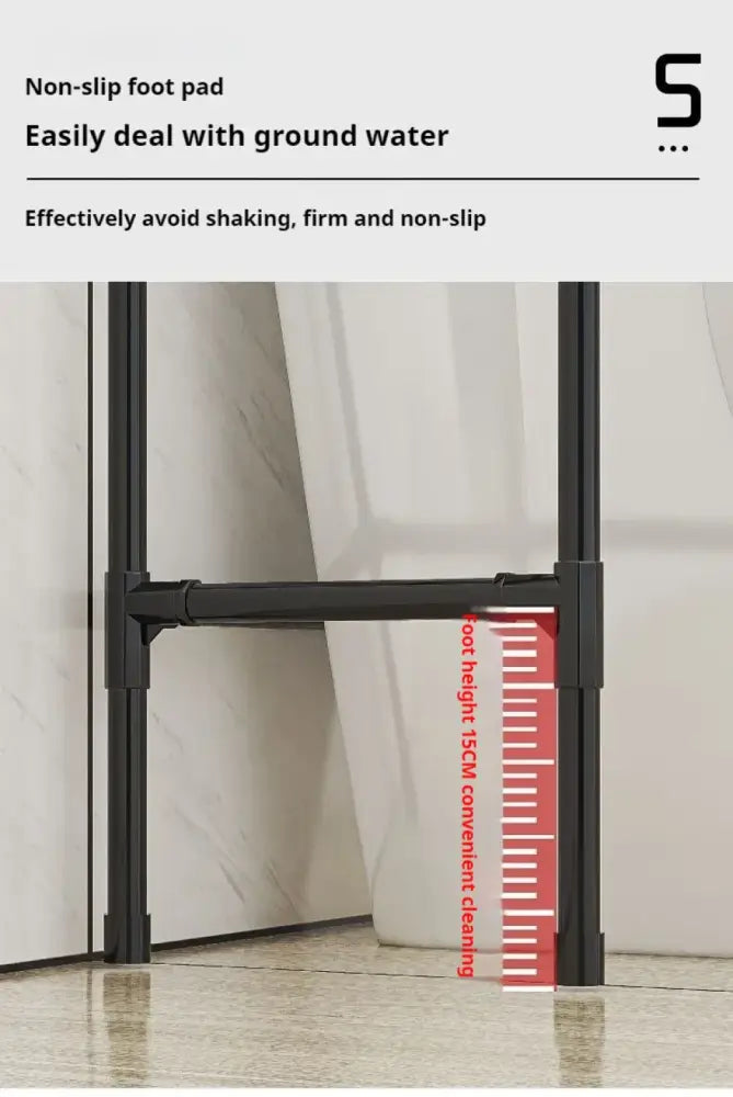Black metal ladder with non-slip foot pads and 15cm cleaning height for decorbites toilet storage rack bathroom storage