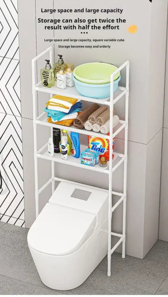 White metal decorbites™ storage rack with four tiers for bathroom storage and toilet storage to save space