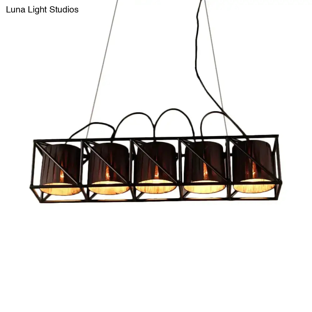 DecorBites™ traditional black fabric suspension pendant features five dark brown barrel shades for island lighting with adjustable fixture height