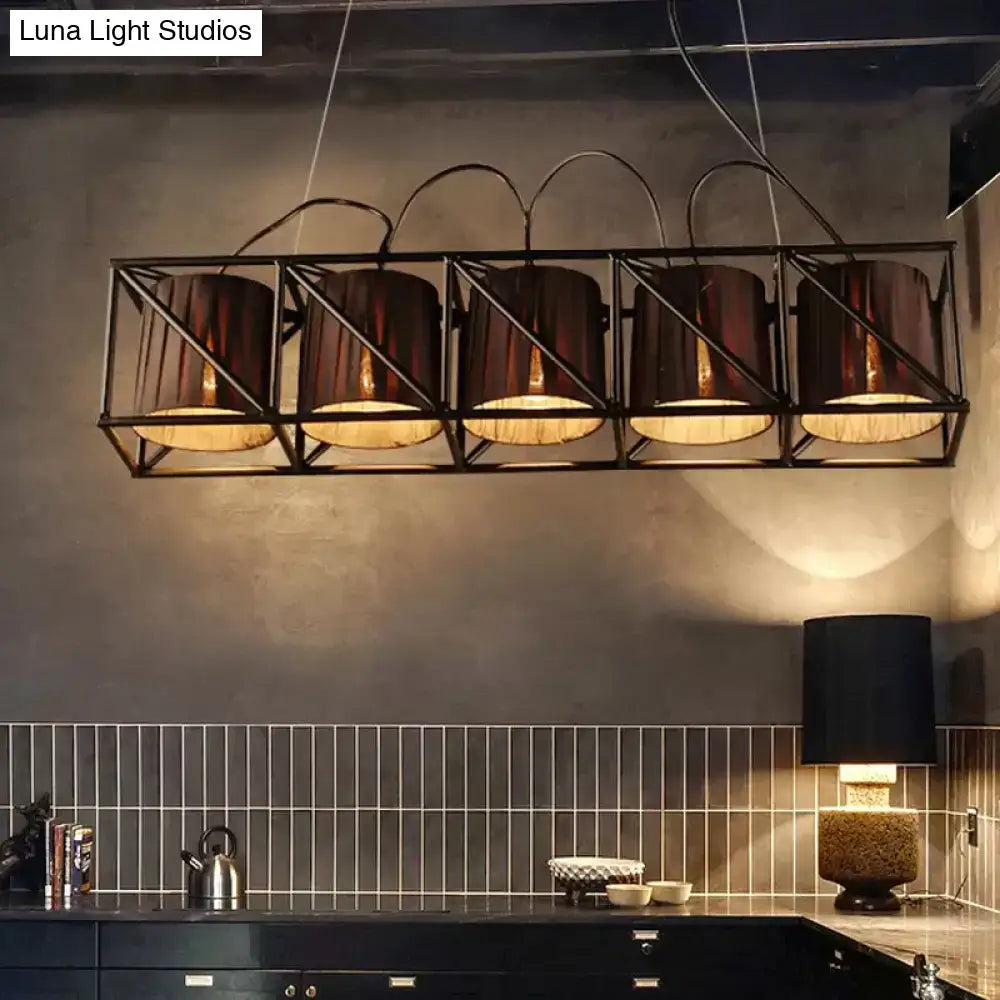 DecorBites traditional black fabric suspension pendant with five amber glass shades ideal for island lighting and fixture height