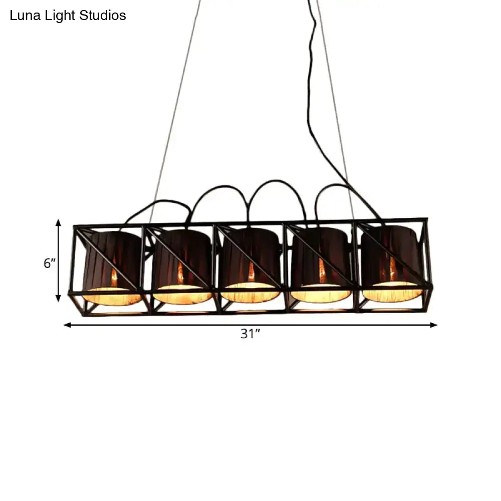 Industrial-style DecorBites black fabric suspension pendant with five dark brown shades ideal for island lighting fixture height