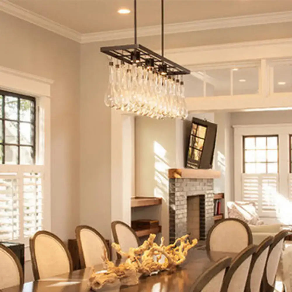 Decorbites traditional black island pendant light with clear glass crystal droplets and warm white light for island pendant use