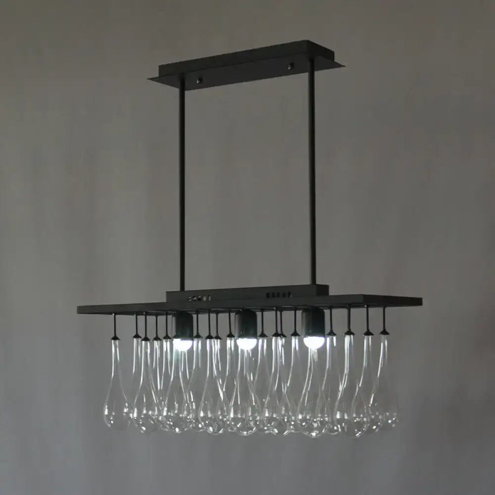 DecorBites traditional black island pendant light with clear glass pendant droplets and warm white illumination