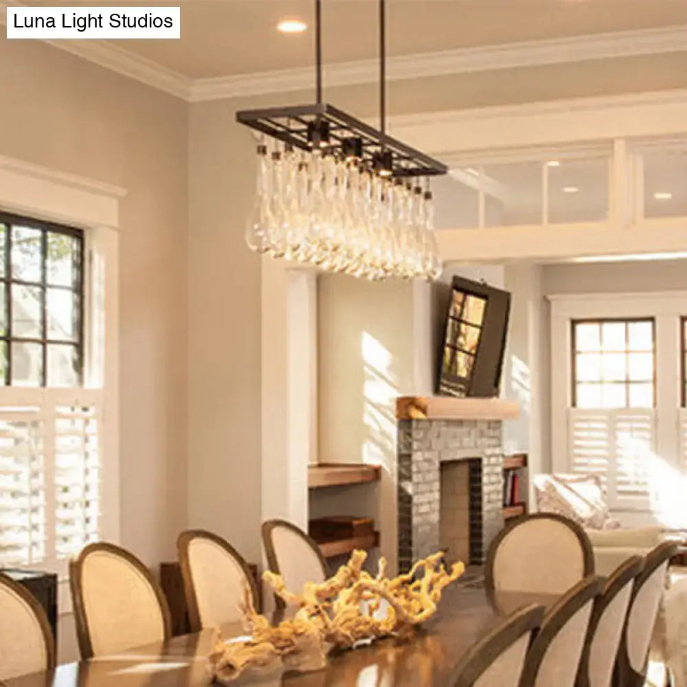 DecorBites traditional black island pendant light with black metal frame and clear glass crystal droplets hanging