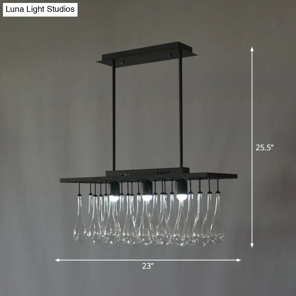 DecorBites traditional black island pendant light with clear glass teardrop pendant lights and warm white light