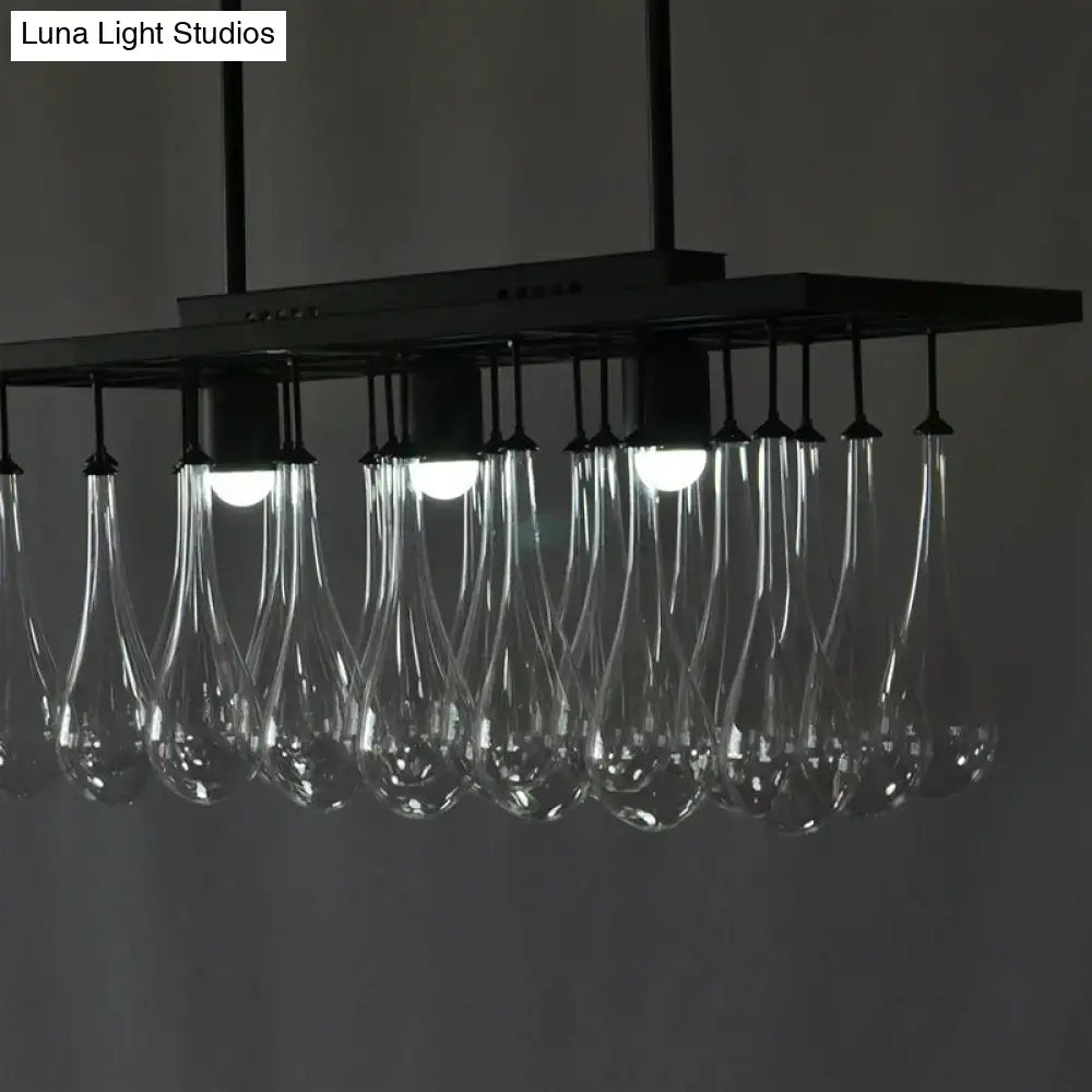 DecorBites traditional black island pendant light with clear glass teardrop pendants and black metal frame fixtures