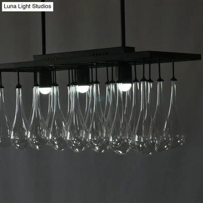 DecorBites traditional black island pendant light with clear glass teardrop pendants and black metal frame fixtures