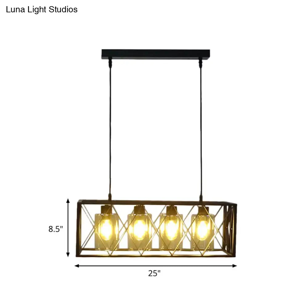 DecorBites™ traditional black metal pendant island light with cross framed box design ideal for dining room lighting