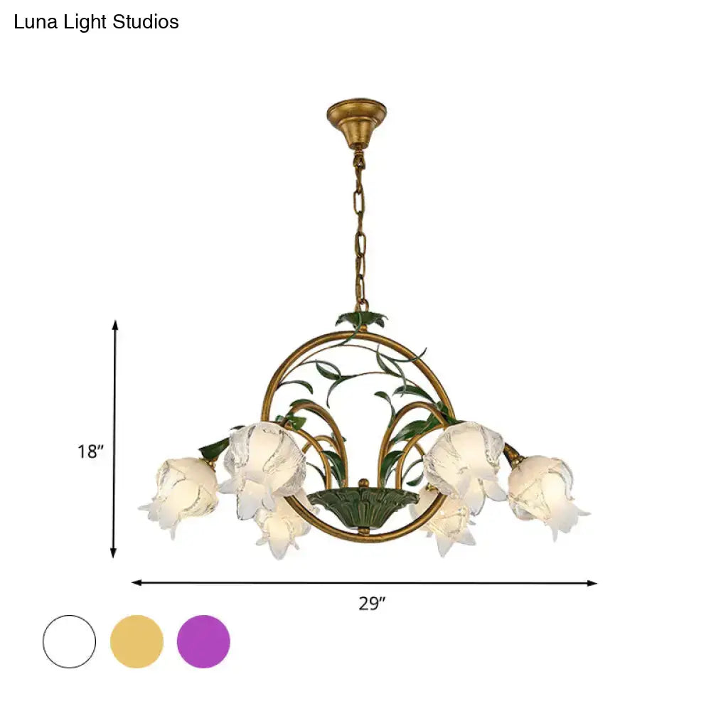 Decorbites traditional floral ceiling chandelier with six hanging led incandescent fluorescent e12 e14 glass shades in white yellow purple