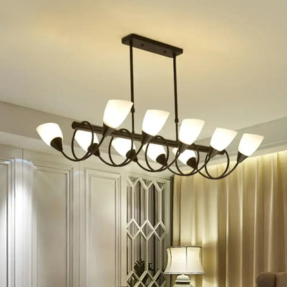DecorBites traditional black metal pendant light fixture with eight frosted milky glass shades for indoor use