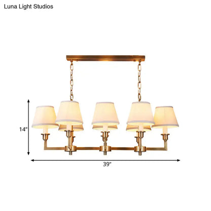 DecorBites traditional style brass ceiling light with five cream fabric shades for living room conic island ceiling
