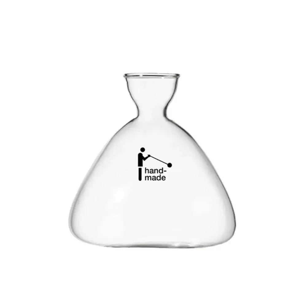 Clear glass vase with narrow neck bulbous body and black handmade logo for avocado seed starter DecorBites™