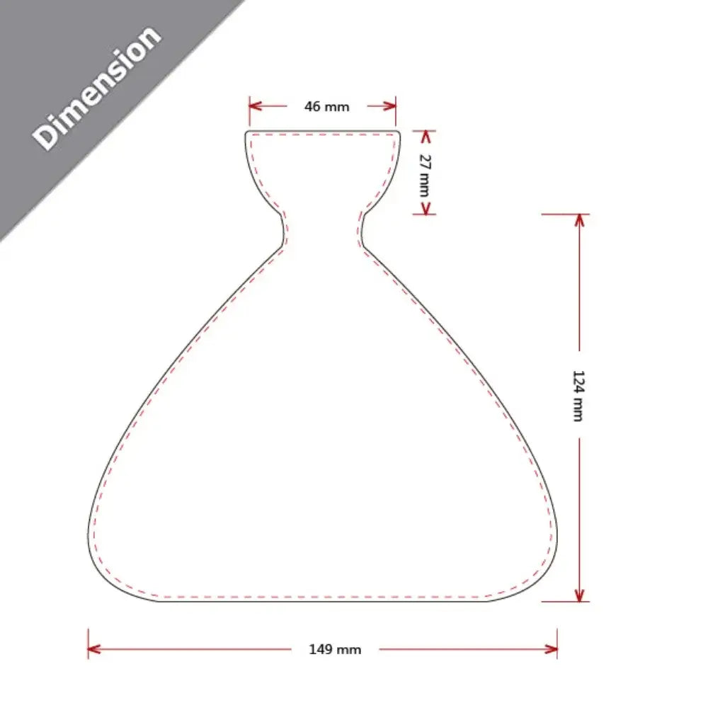 White minimalist silhouette of a vase-shaped pattern with precise dimensions for decorbites avocado seed starter