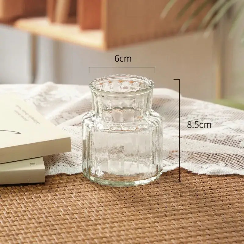 Clear glass transparent nordic vase by DecorBites with a faceted surface and slightly flared rim for plants and flowers