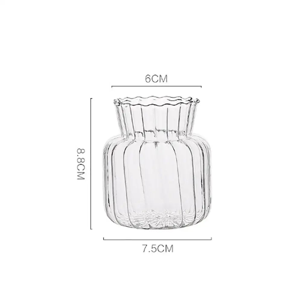 Clear glass transparent nordic vase with fluted ribbed sides and scalloped rim for plants and flowers by DecorBites™