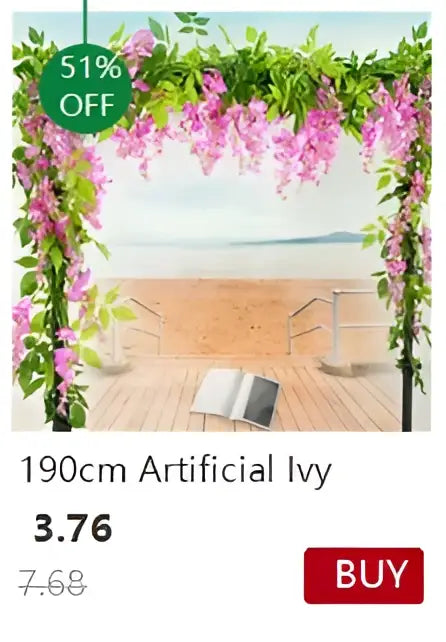 Purple artificial ivy garland with green leaves 190cm long displayed in a transparent nordic vase for plants and flowers