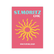 A vibrant pink decorbites travel poster featuring a stylized yellow sun for miami bondi ibiza wall decor