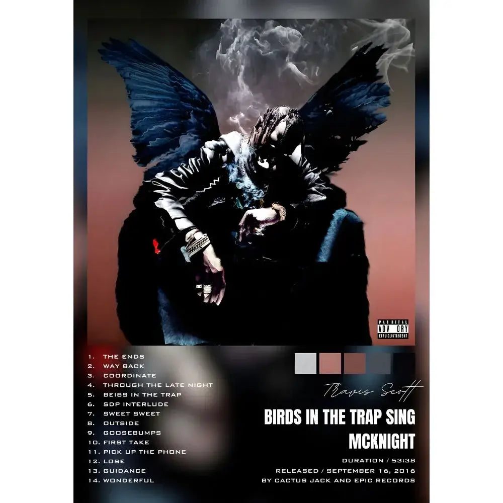 Decorbites travis scott album poster featuring black winged figure waterproof wall art for stylish home decor