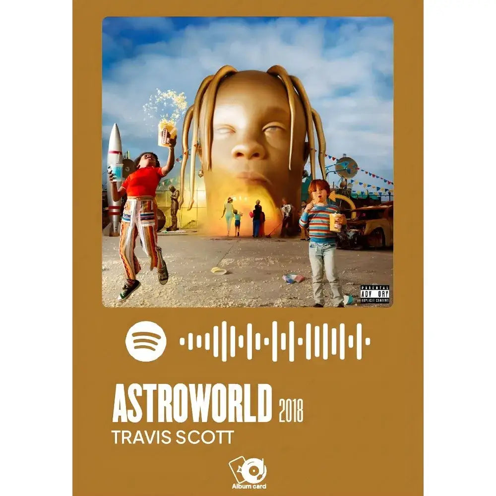 Decorbites travis scott astroworld album poster featuring a golden face and amusement park design waterproof wall art