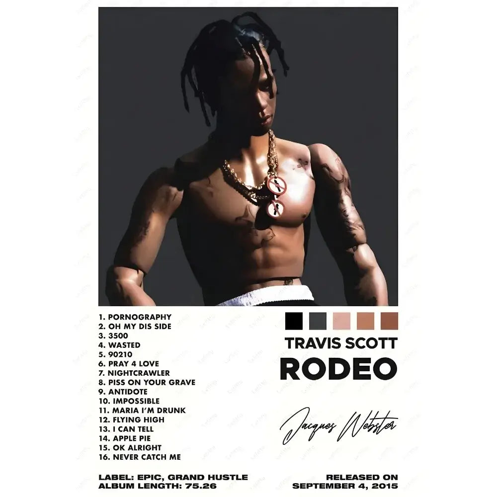 Decorbites™ travis scott album poster black and white rodeo cover with gold chains waterproof wall art for decor