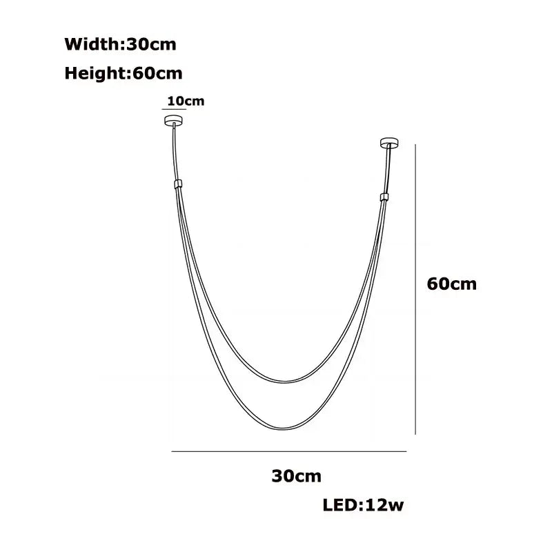 DecorBites™ trendy flexible leather belt led chandelier with two curved arms 60cm wide 30cm high 12w bulb