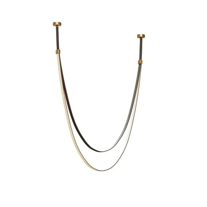 A sleek double-layered leather belt necklace with black and silver metallic finish and gold hardware in a trendy diy led chandelier design