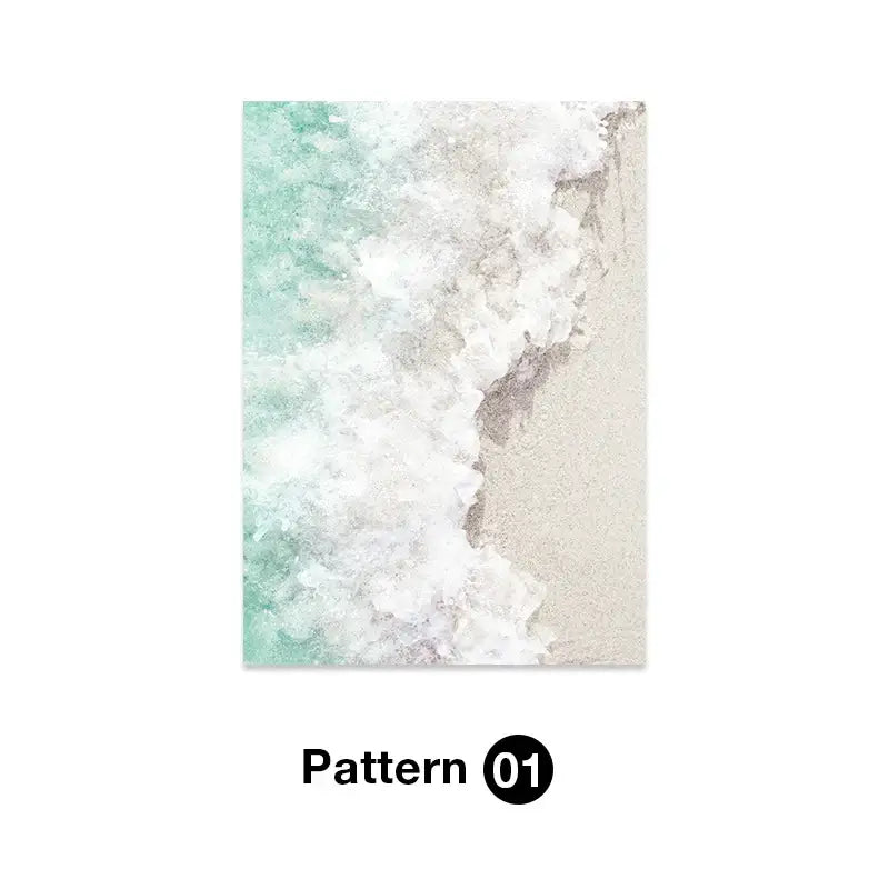 Rectangular DecorBites™ tropical ocean shell wall art with textured mint green and white abstract waves for living room