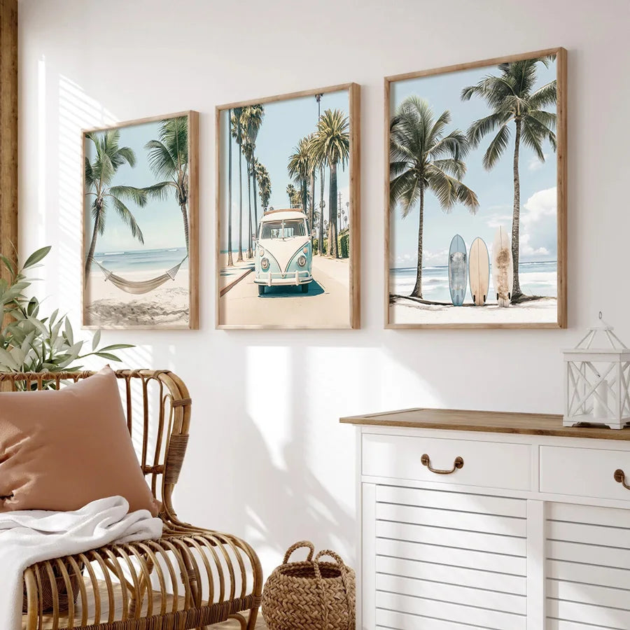 Tropical Surfboard Travel Wall Art Set - Posters