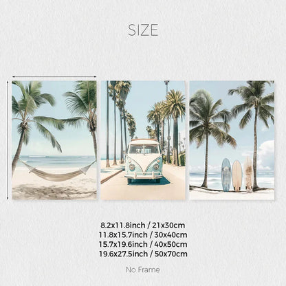 Tropical Surfboard Travel Wall Art Set - Navy Blue / 30x40cm No Frame - Posters