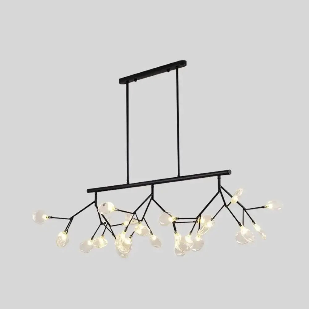 DecorBites™ ultra-modern black metal 27-light dining room pendant light fixture with clear glass globe bulbs