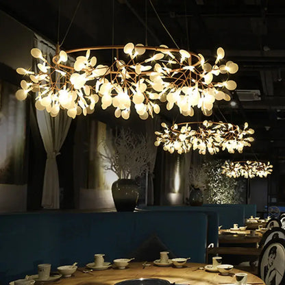Golden leaf-shaped rose gold metal ceiling light with warm color temperature for restaurants by decorbites ultra-modern