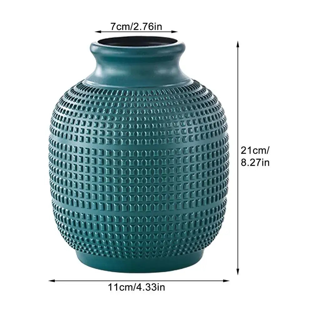 Teal ceramic decorbites unbreakable modern floral vase with textured grid pattern for stylish home decor