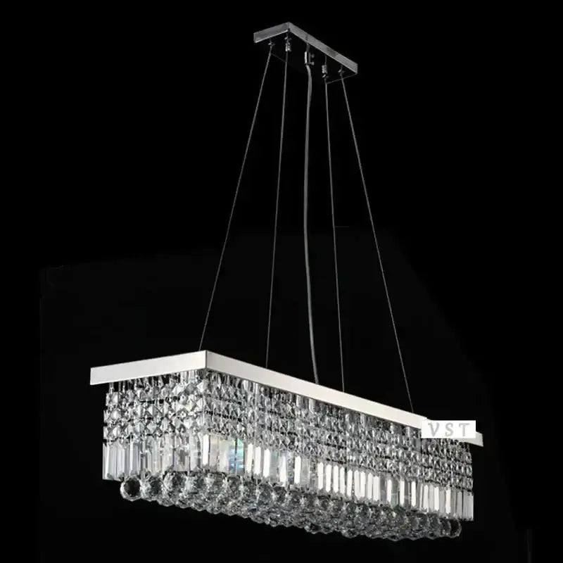 Rectangular crystal chandelier with polished chrome frame and hanging chains for dining room modern crystal chandelier