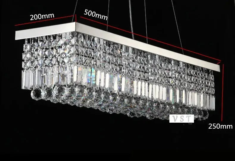 Rectangular chrome framed DecorBites™ upscale modern crystal chandelier with cascading clear crystals for dining room