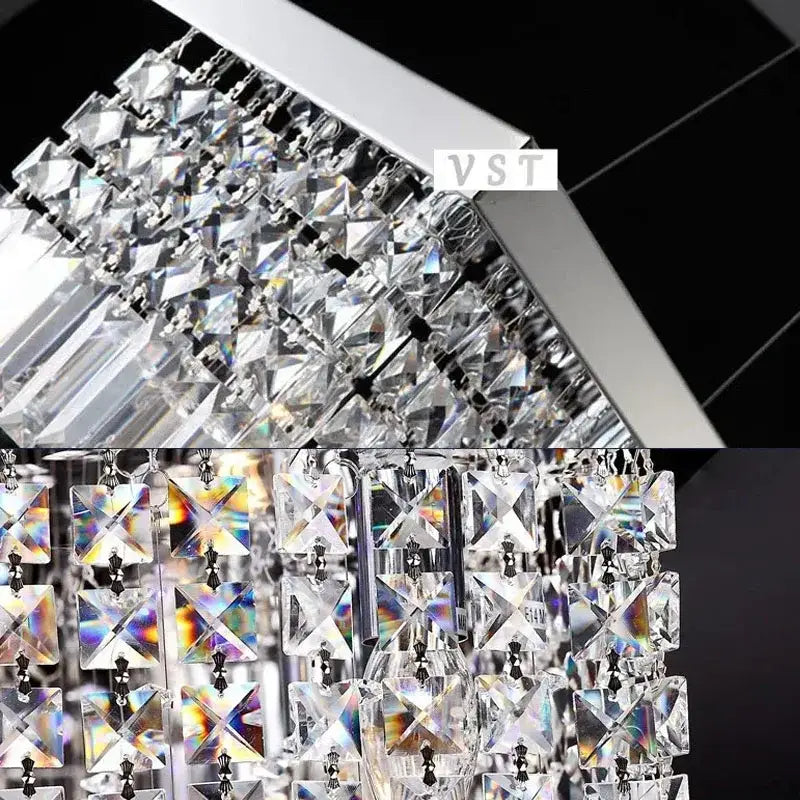 DecorBites™ upscale modern crystal chandelier with silver frame and clear crystals for dining room lighting