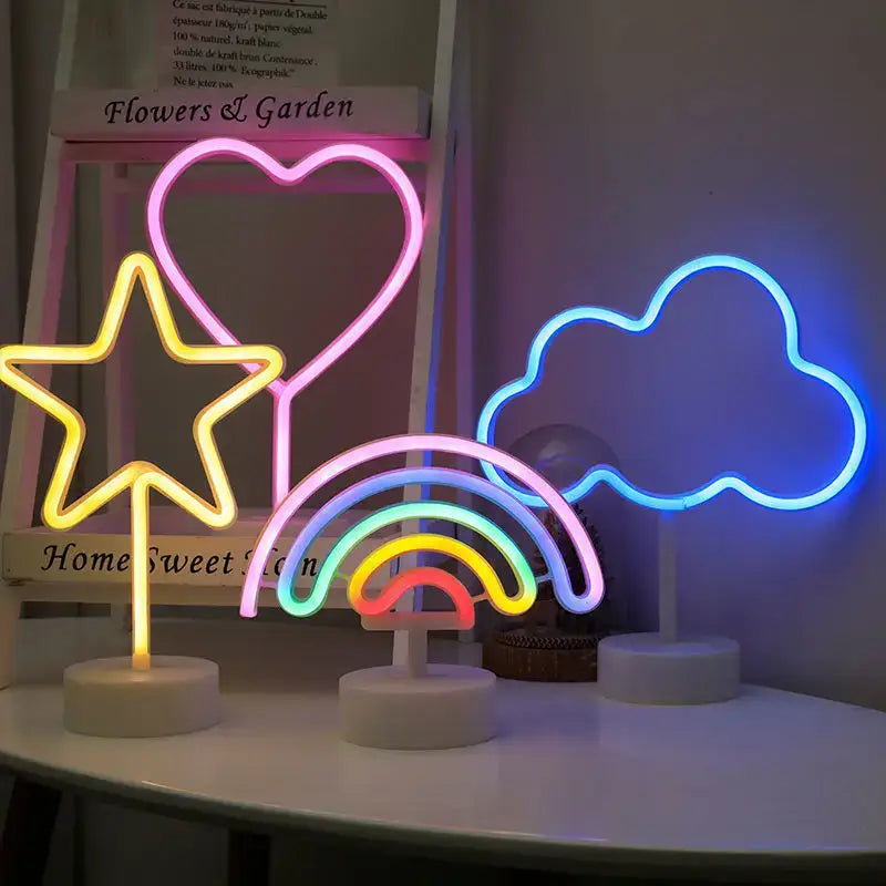Decorbites™ usb led neon sign shaped like a multicolored rainbow on white base for holiday party decoration