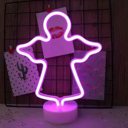 Purple led neon sign shaped like a ghost with glowing edges mounted on white base for home decoration gift