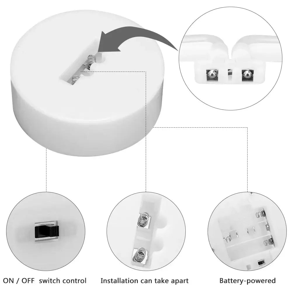 White circular battery-powered led neon light fixture with detachable installation and on/off switch for decorbites neon sign