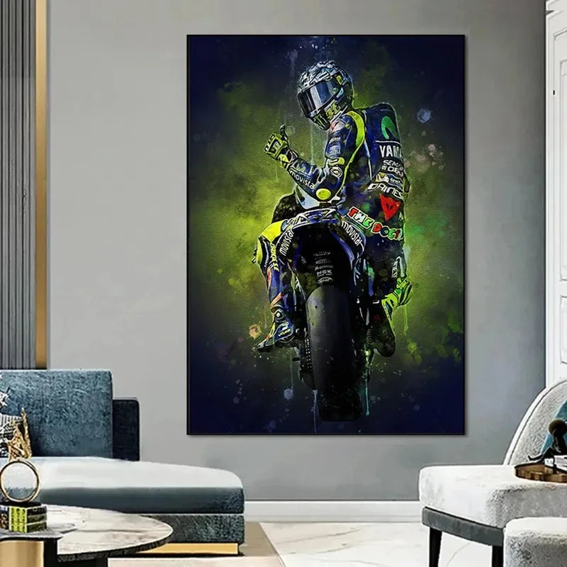 Valentino Rossi Motorcycle Racing Canvas Wall Art - Posters