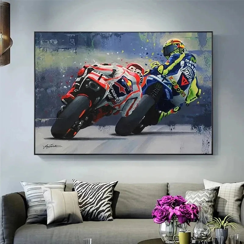 Valentino Rossi Motorcycle Racing Canvas Wall Art - Posters