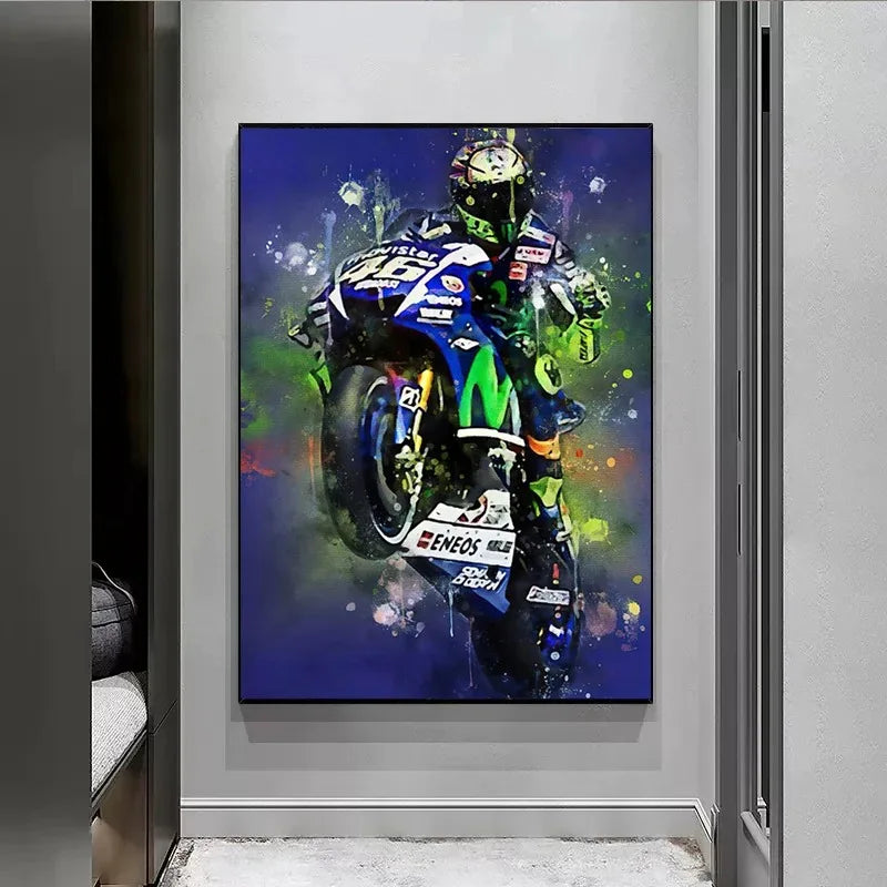 Valentino Rossi Motorcycle Racing Canvas Wall Art - Posters